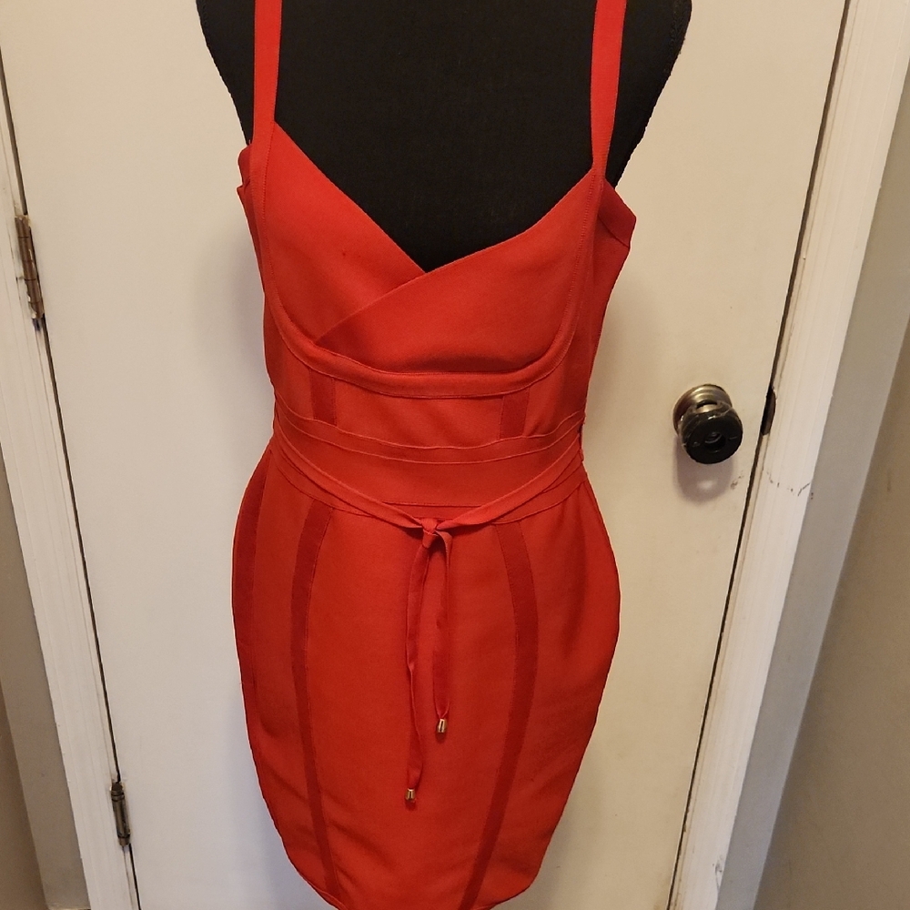 Source Unknown Striking Red Midi Dress - image 1